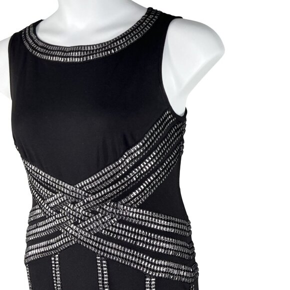 Tadashi Shoji Women M Tall Black Evening Gown Silver Beaded Elegant Jersey Dress - Picture 9 of 16